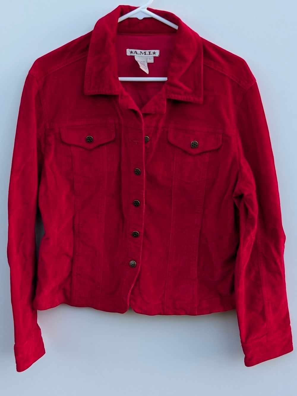 Vintage A.M.I. Women's red corduroy trucker jacket